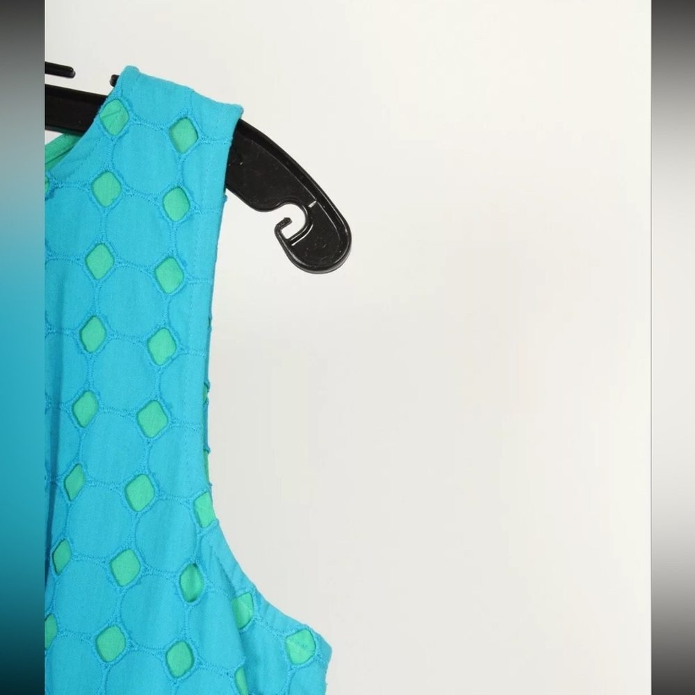 Loft Women’s Dress 6 Blue Green A Line Sleeveless Lined Pleated 100% Cotton - Picture 3 of 7